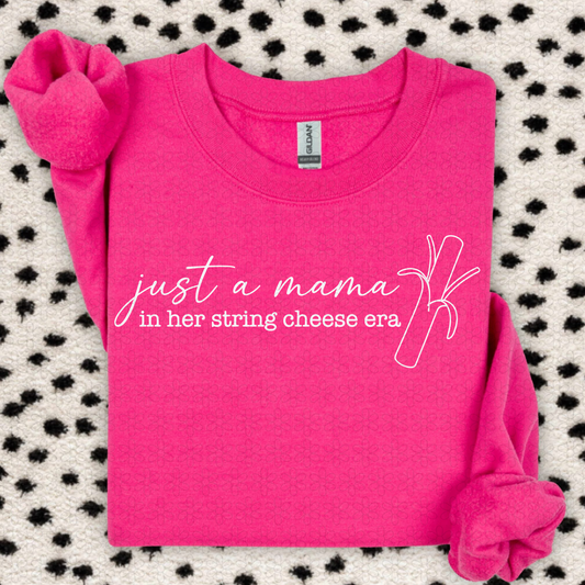 White Just A Mama In Her String Cheese Era DTF Transfer