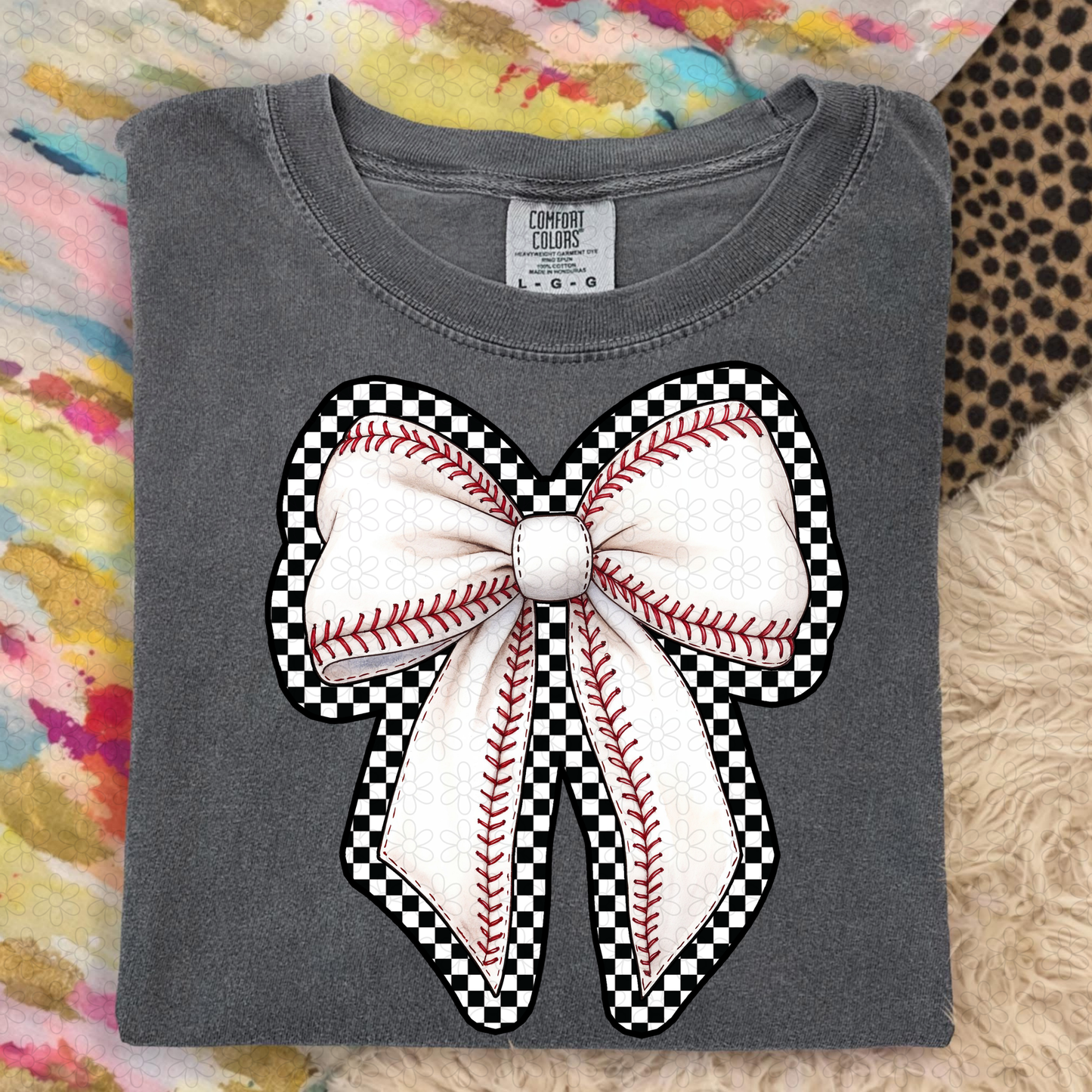 Checkered Baseball Bow DTF Transfer