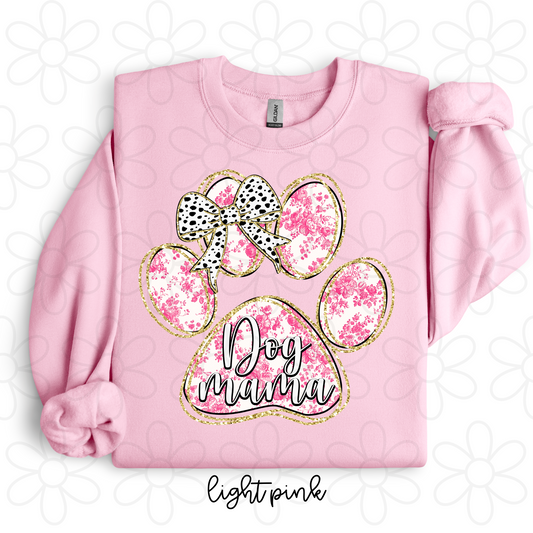 Pink Floral Gold Glitter Dog Mama Completed Tee