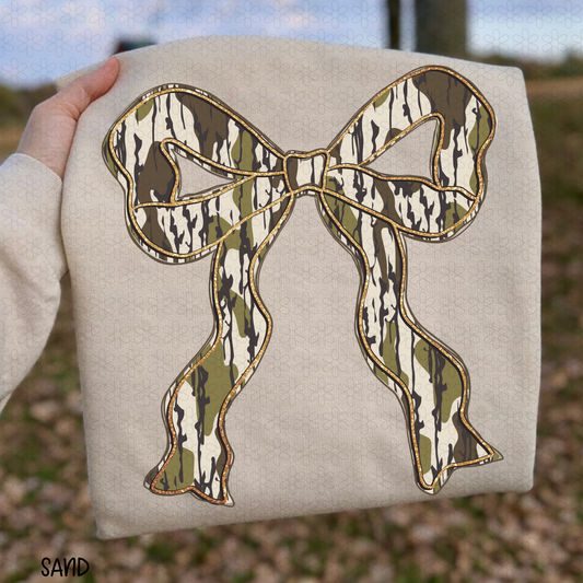 Camo Gold Glitter Bow DTF Transfer