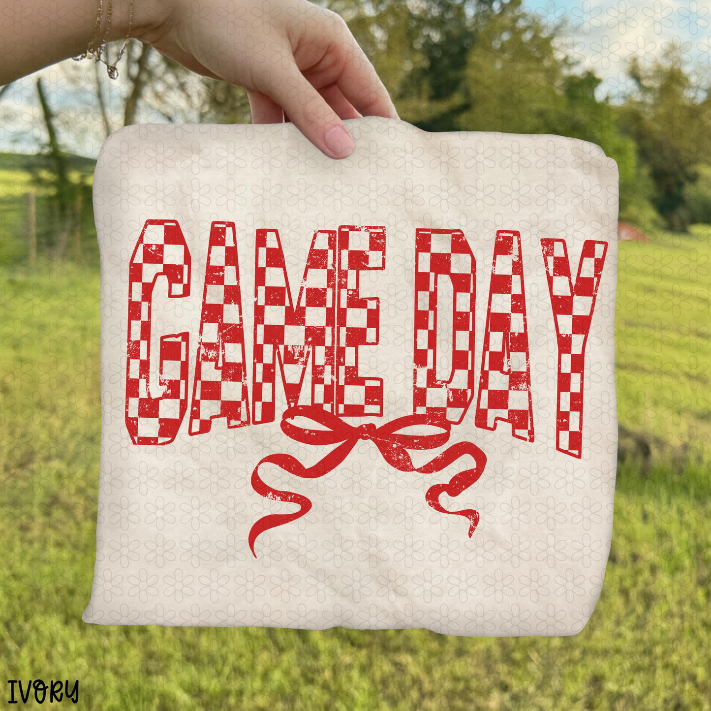 Distressed Checkered Game Day with Bow DTF Transfer