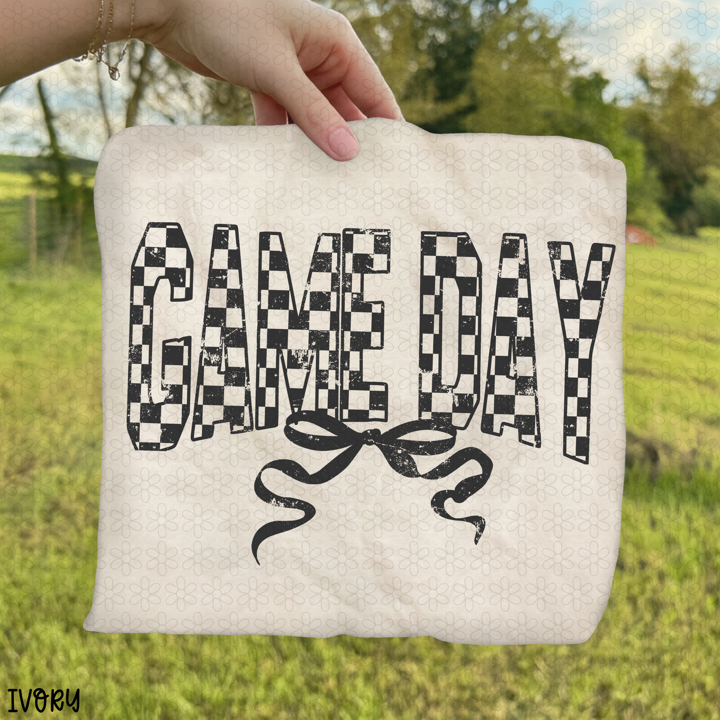 Distressed Checkered Game Day with Bow DTF Transfer