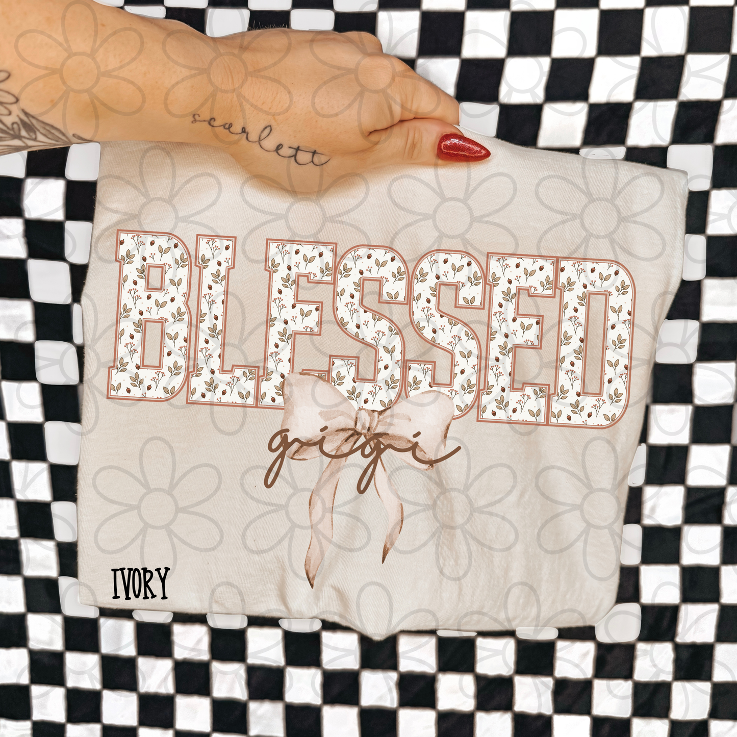 Blessed Floral Tan Bow Names (Multiple Options) DTF Transfer