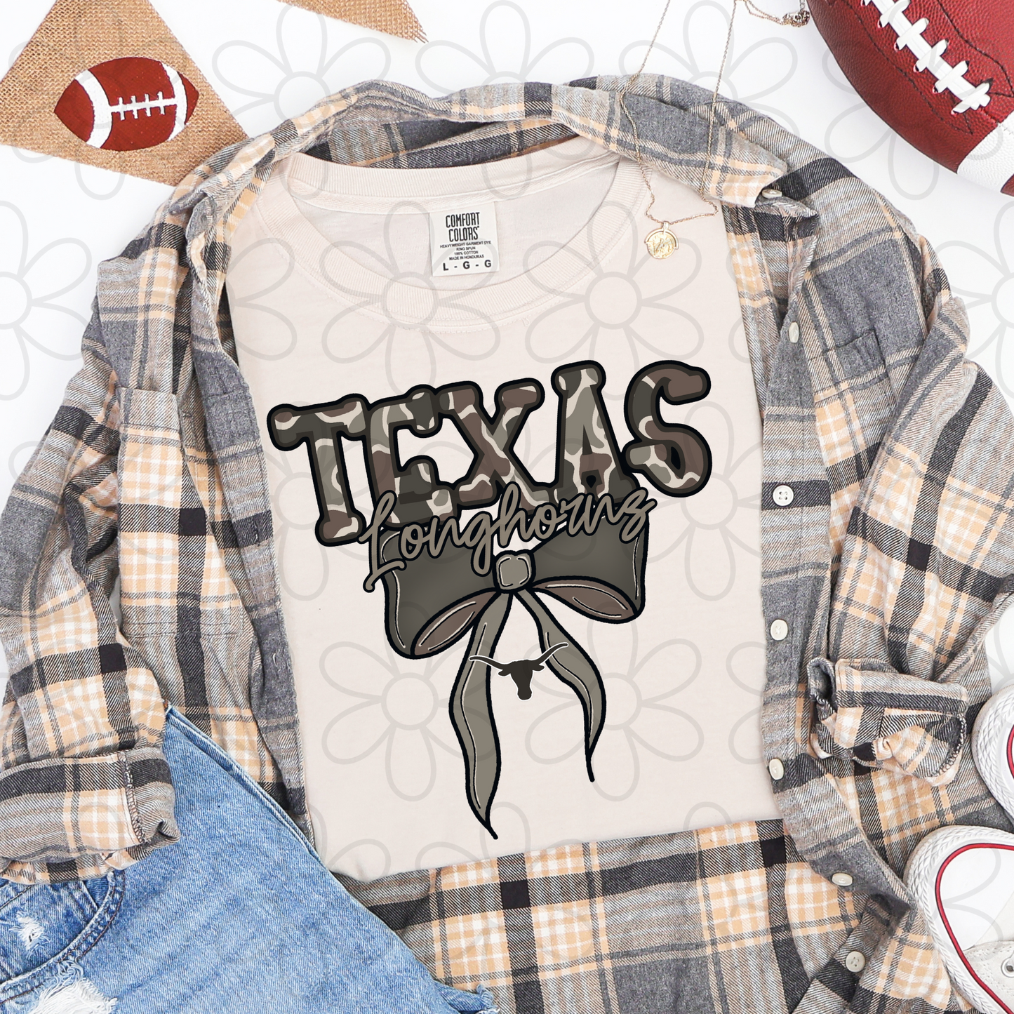 Camo Sports Teams Bow (Multiple Options) Kids Completed Tee