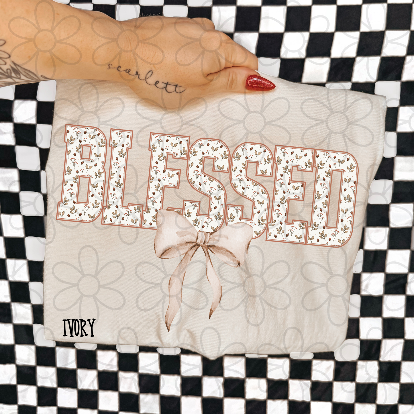 Blessed Floral Tan Bow Names (Multiple Options) DTF Transfer