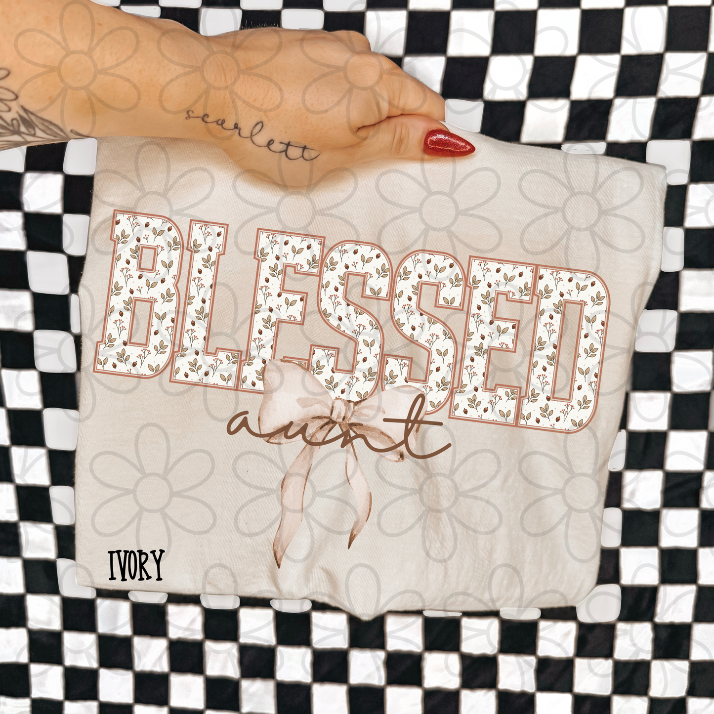 Blessed Floral Tan Bow Names (Multiple Options) DTF Transfer