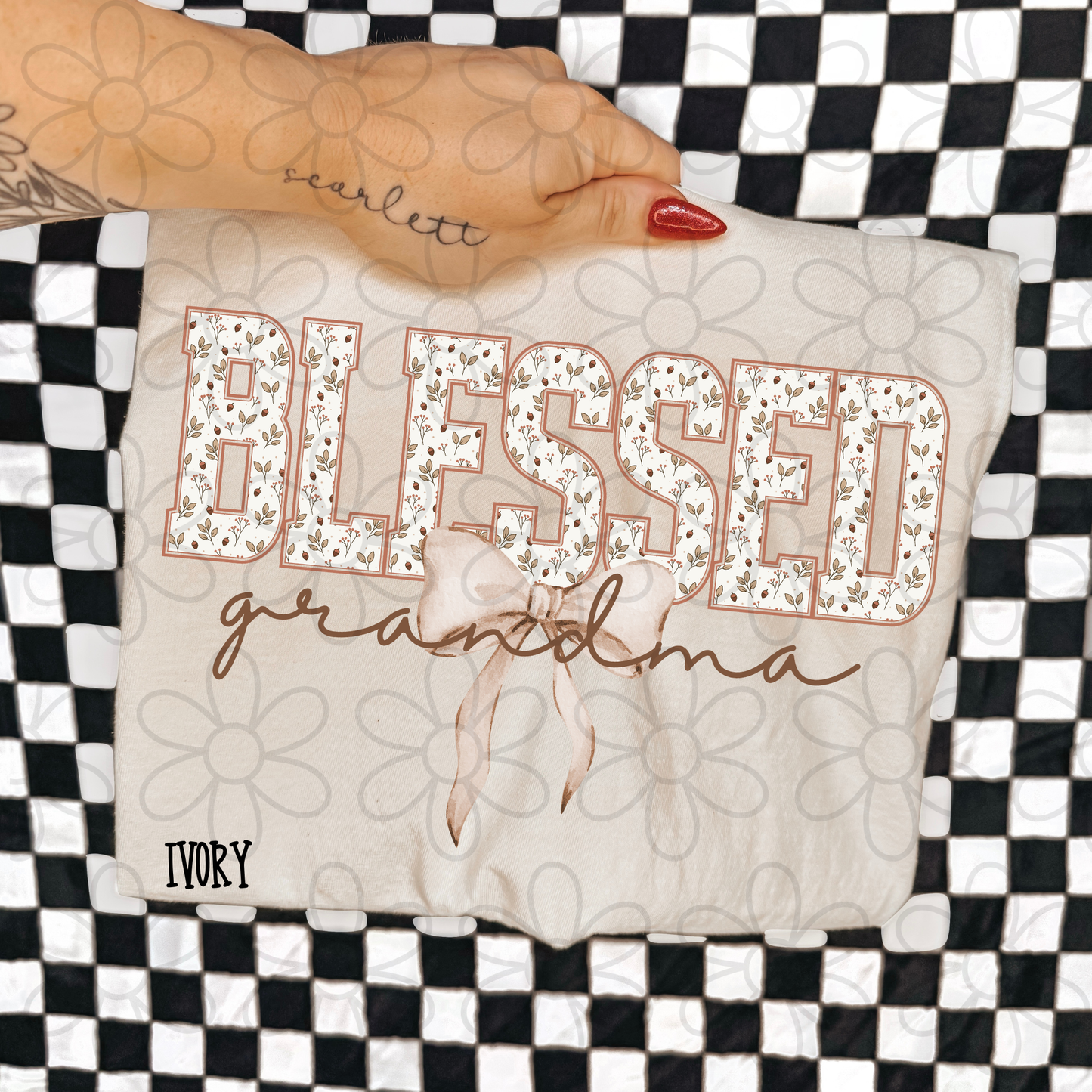 Blessed Floral Tan Bow Names (Multiple Options) DTF Transfer