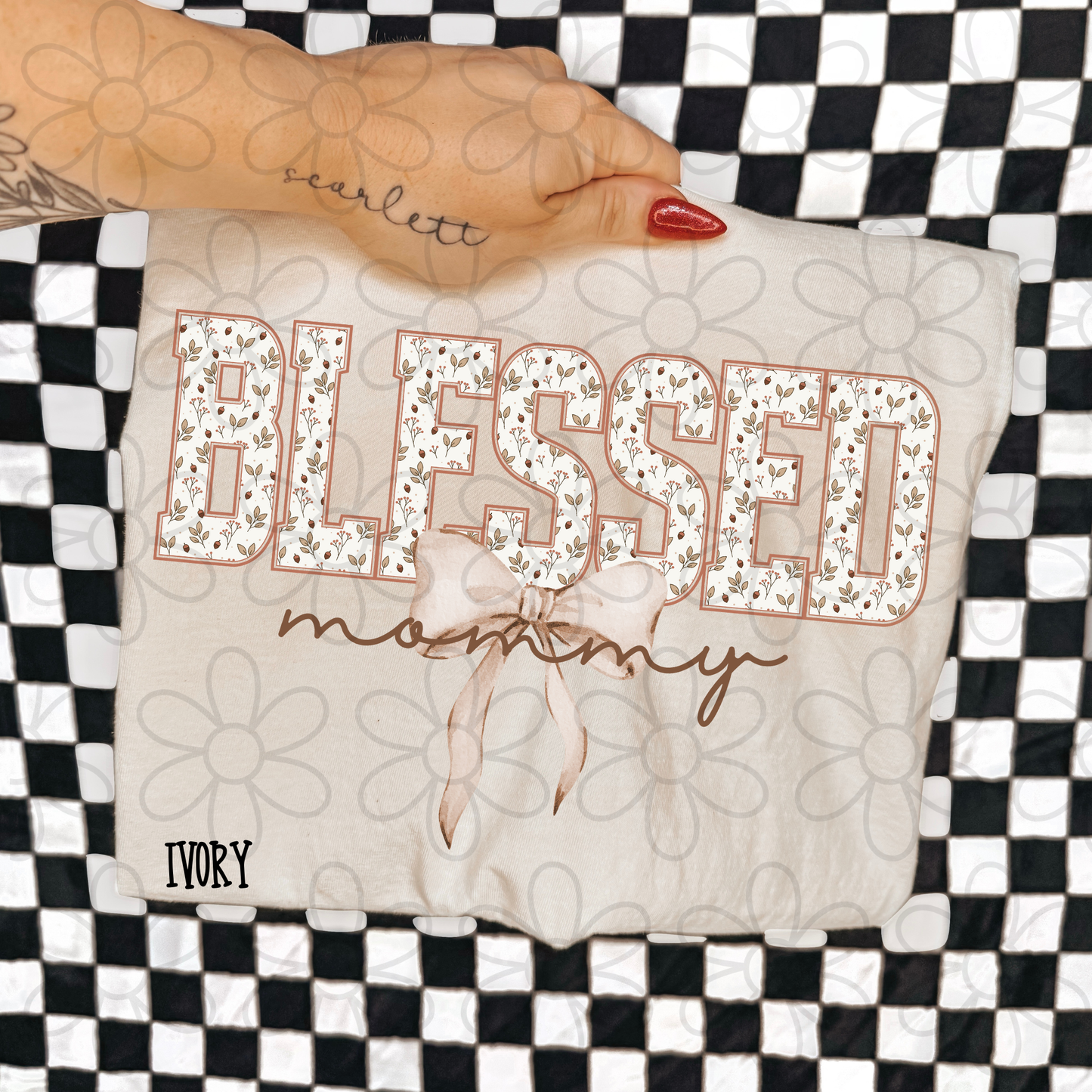 Blessed Floral Tan Bow Names (Multiple Options) DTF Transfer