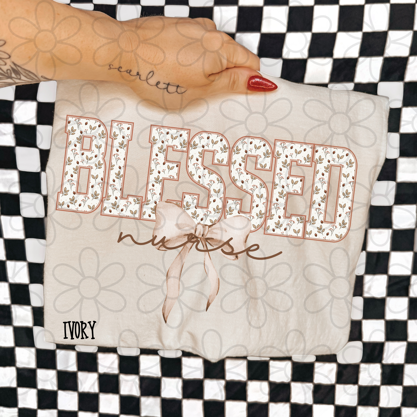 Blessed Floral Tan Bow Names (Multiple Options) DTF Transfer