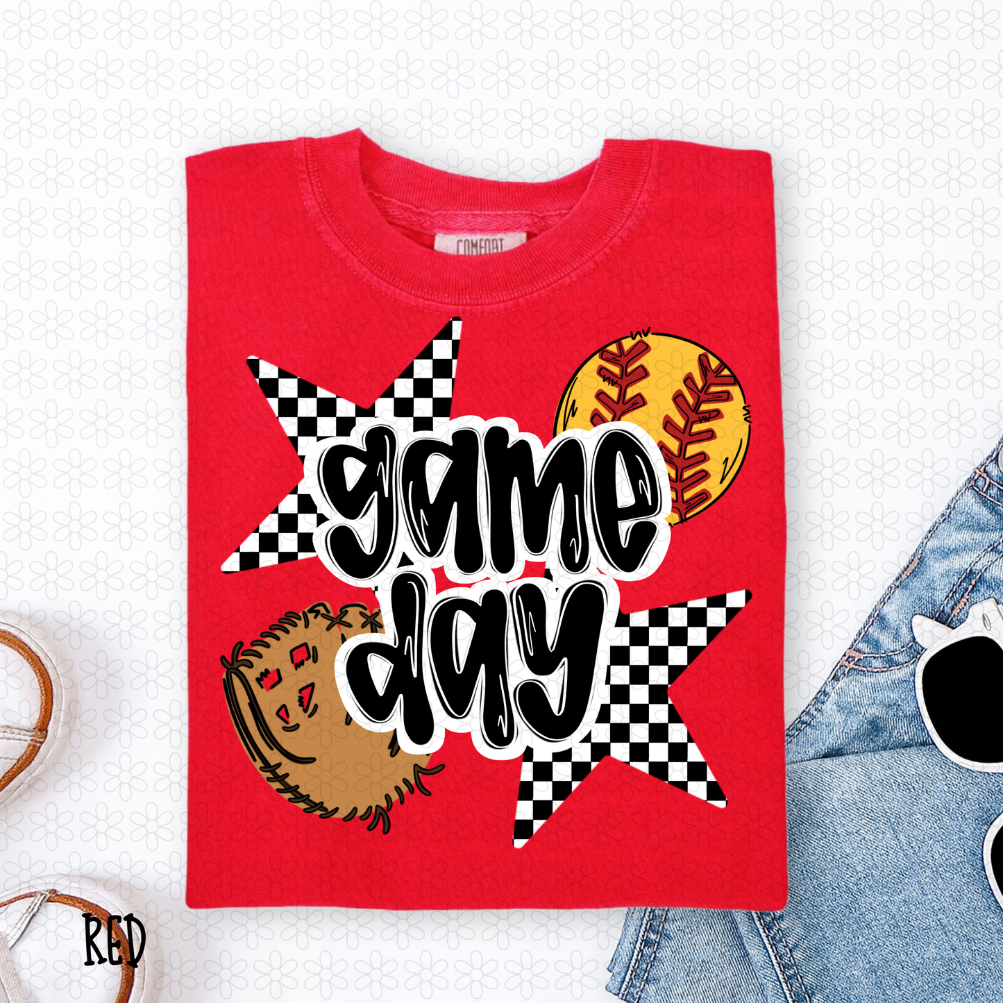 Softball Checkered Stars Game Day Completed Tee