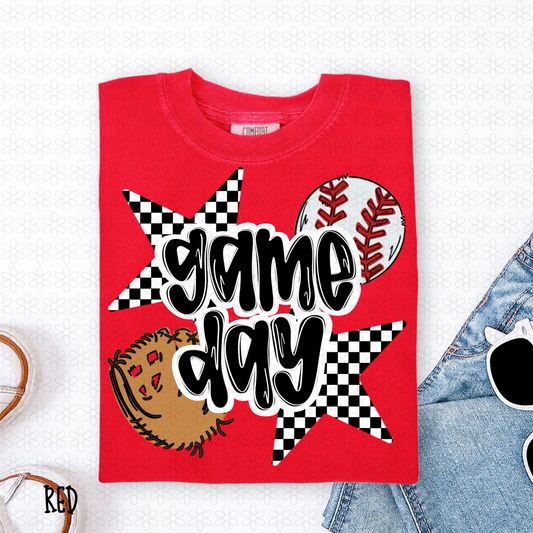 Baseball Checkered Stars Game Day Completed Tee