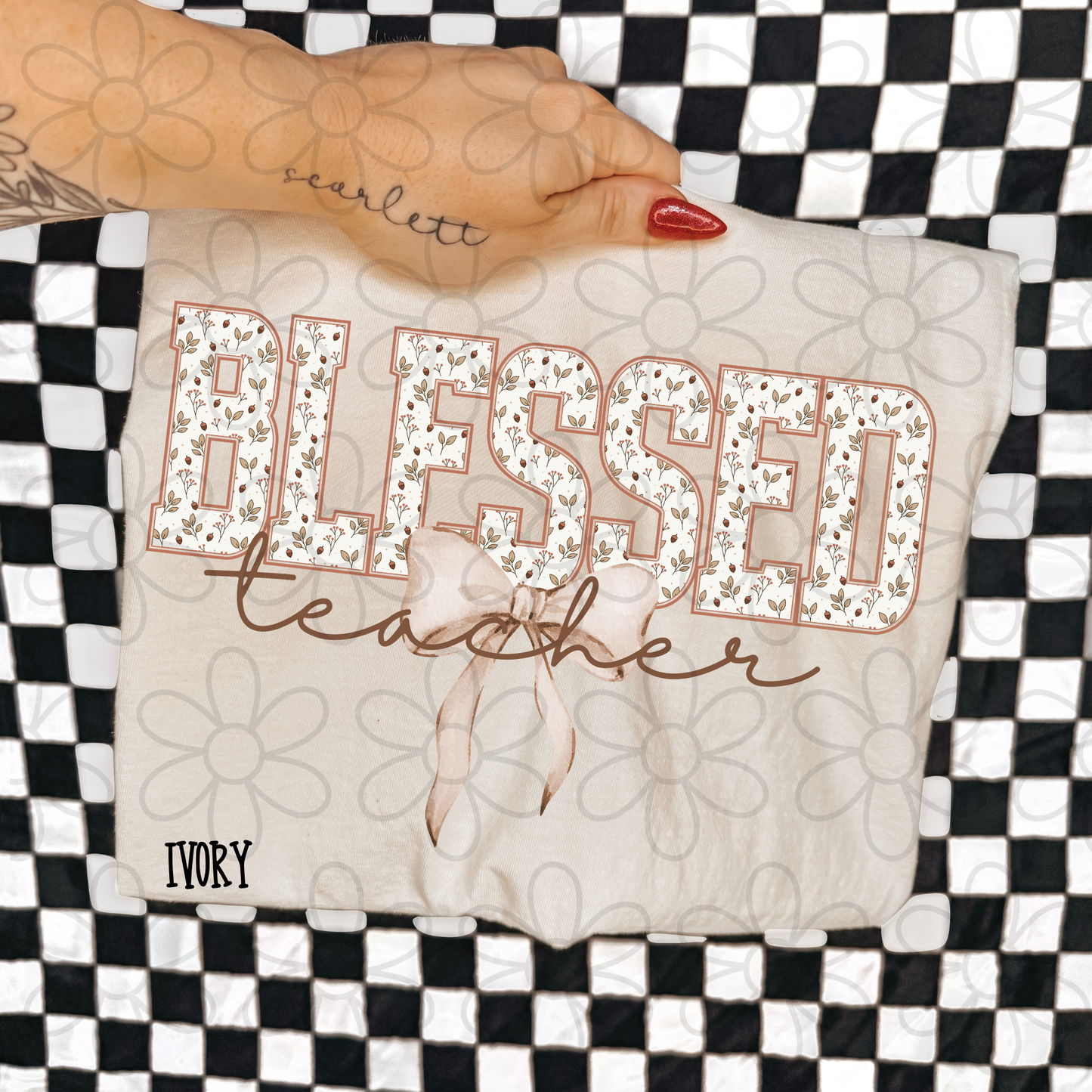 Blessed Floral Tan Bow Names (Multiple Options) DTF Transfer