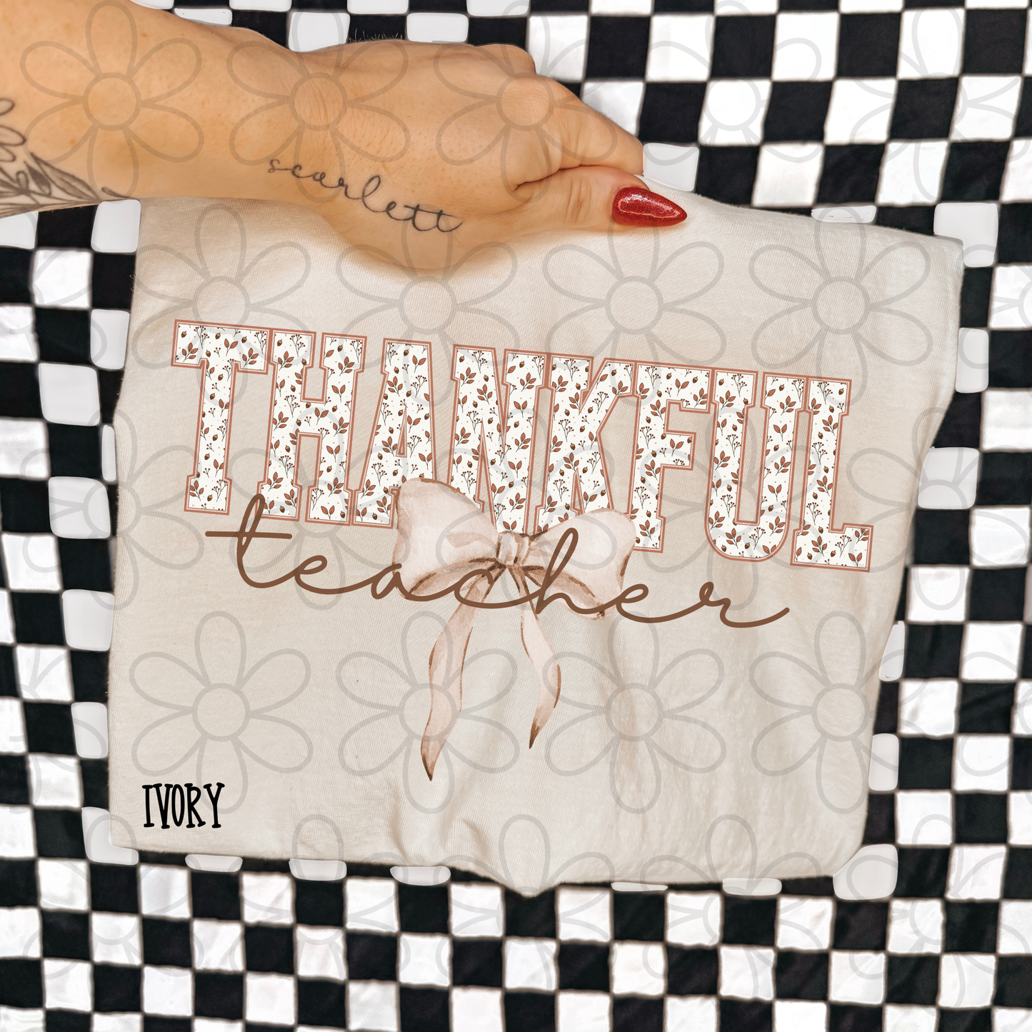Thankful Floral Tan Bow Names (Multiple Options) DTF Transfer