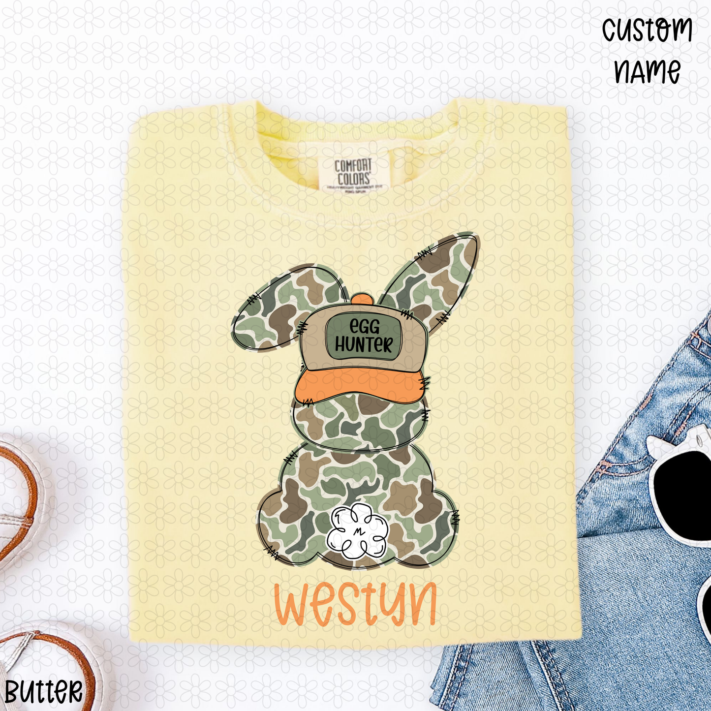 Boy Custom Egg Hunter Camo Bunny Completed Tee