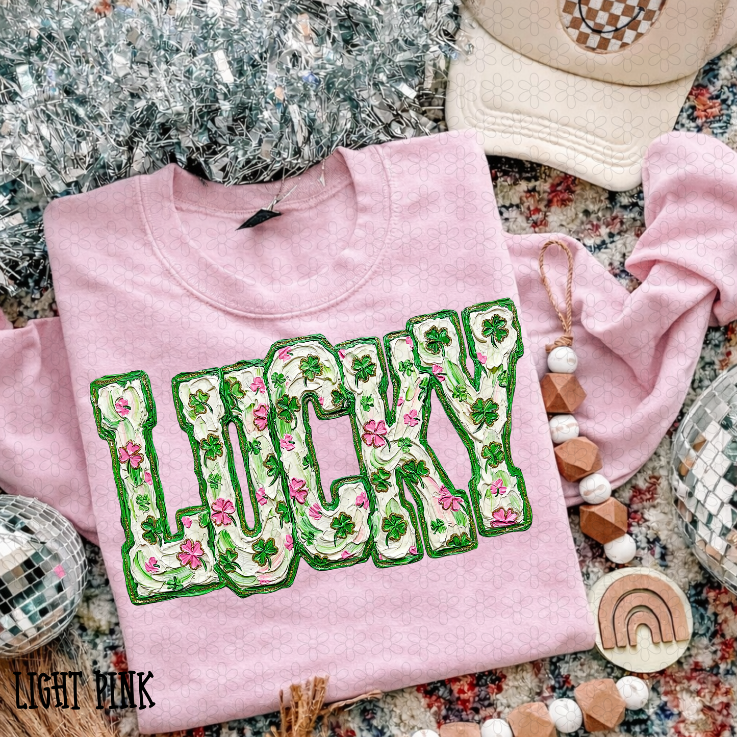Pink Green Clover Lucky Completed Tee