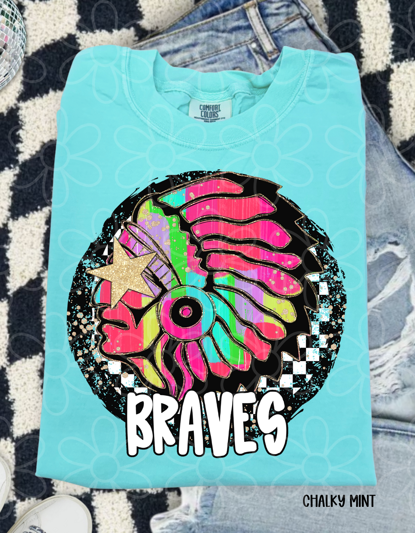 Colorful Checkered Star Sports Teams (Multiple Options) Kids Completed Tee