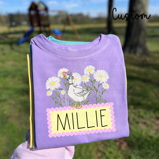 Daisy Goose Custom Name Plate Completed Tee