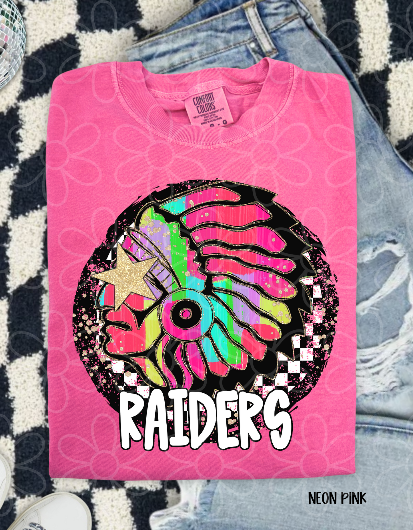 Colorful Checkered Star Sports Teams (Multiple Options) Kids Completed Tee