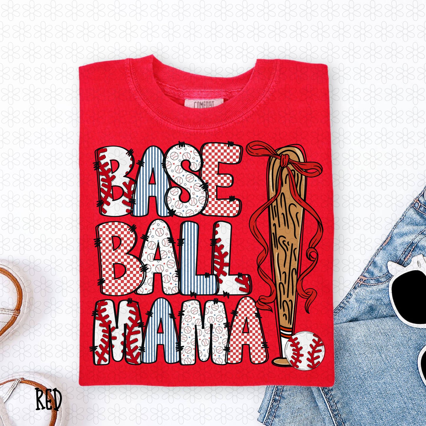 Baseball Mama Coquette Bow Bat Completed Tee