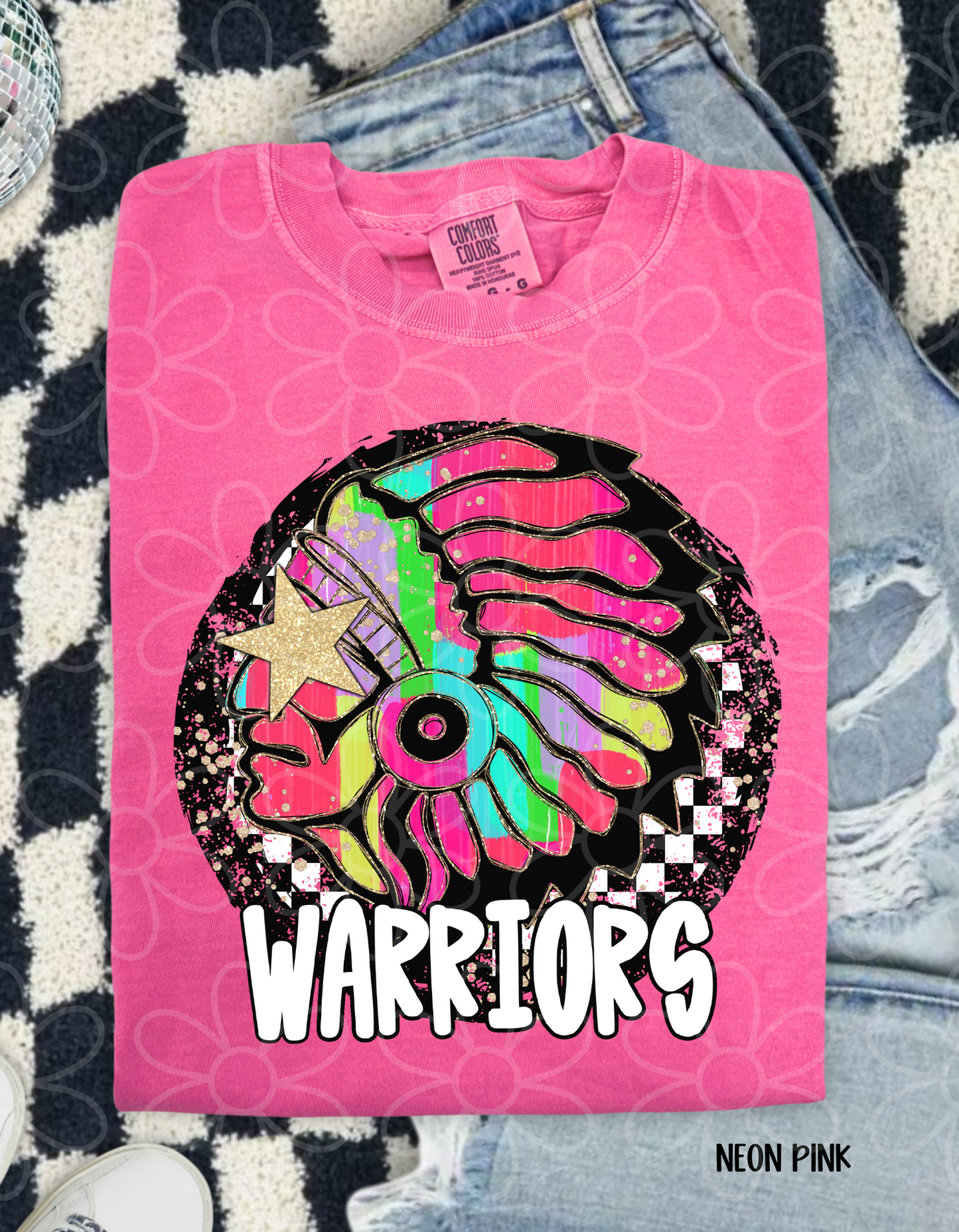 Colorful Checkered Star Sports Teams (Multiple Options) Kids Completed Tee