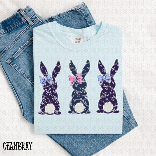 Blue Floral Trio Bunnies Completed Tee