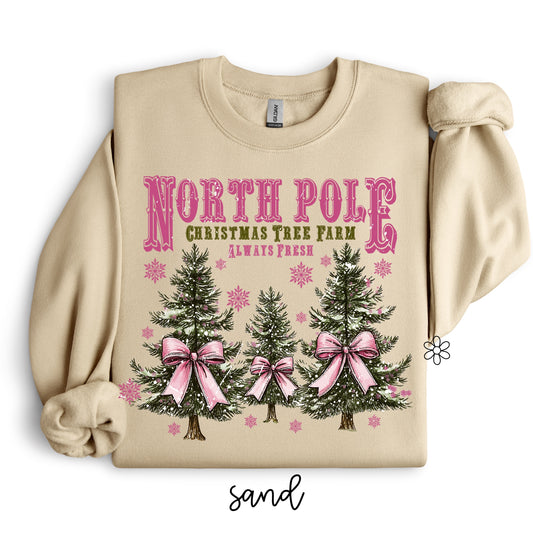 Pink North Pole Christmas Tree Farm Kids Completed Tee