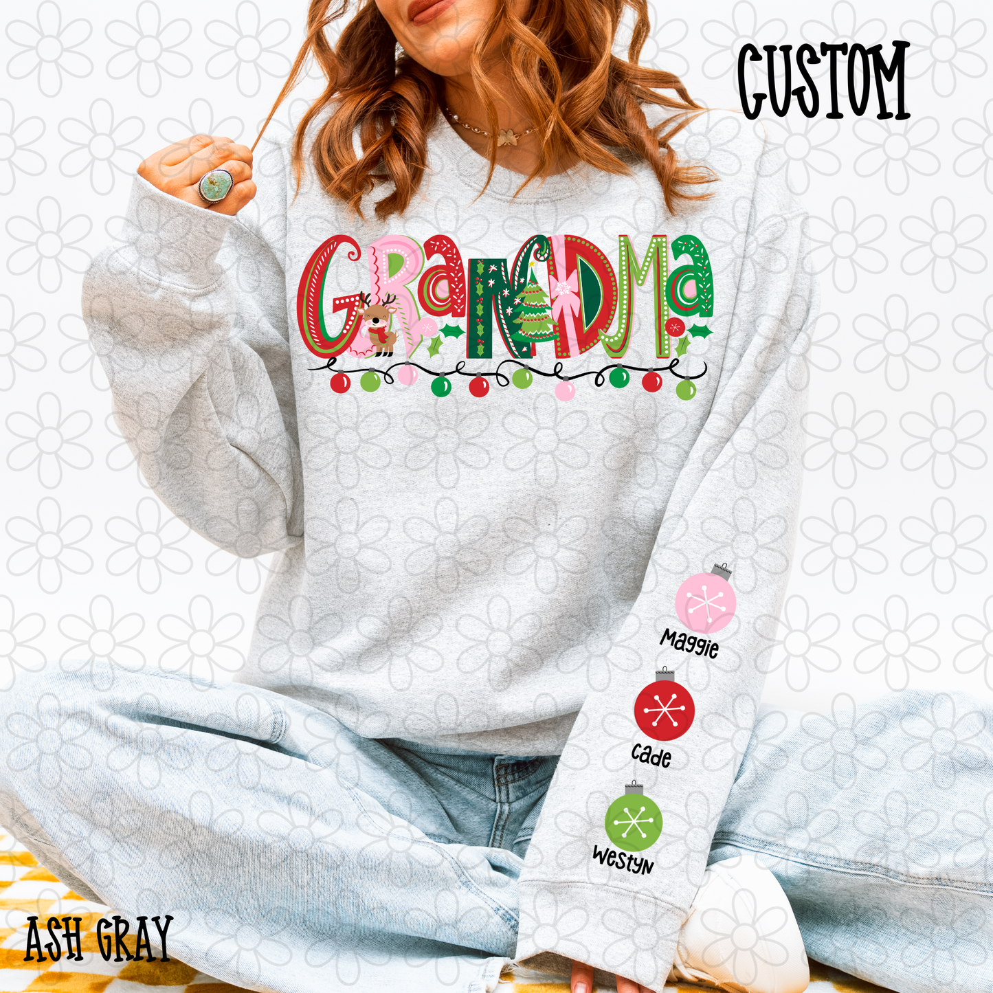 Preppy Christmas Ornaments Custom Names Checkered DTF Transfer