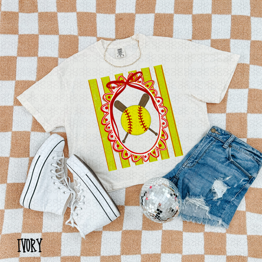 Softball Coquette Bow Frame Completed Tee
