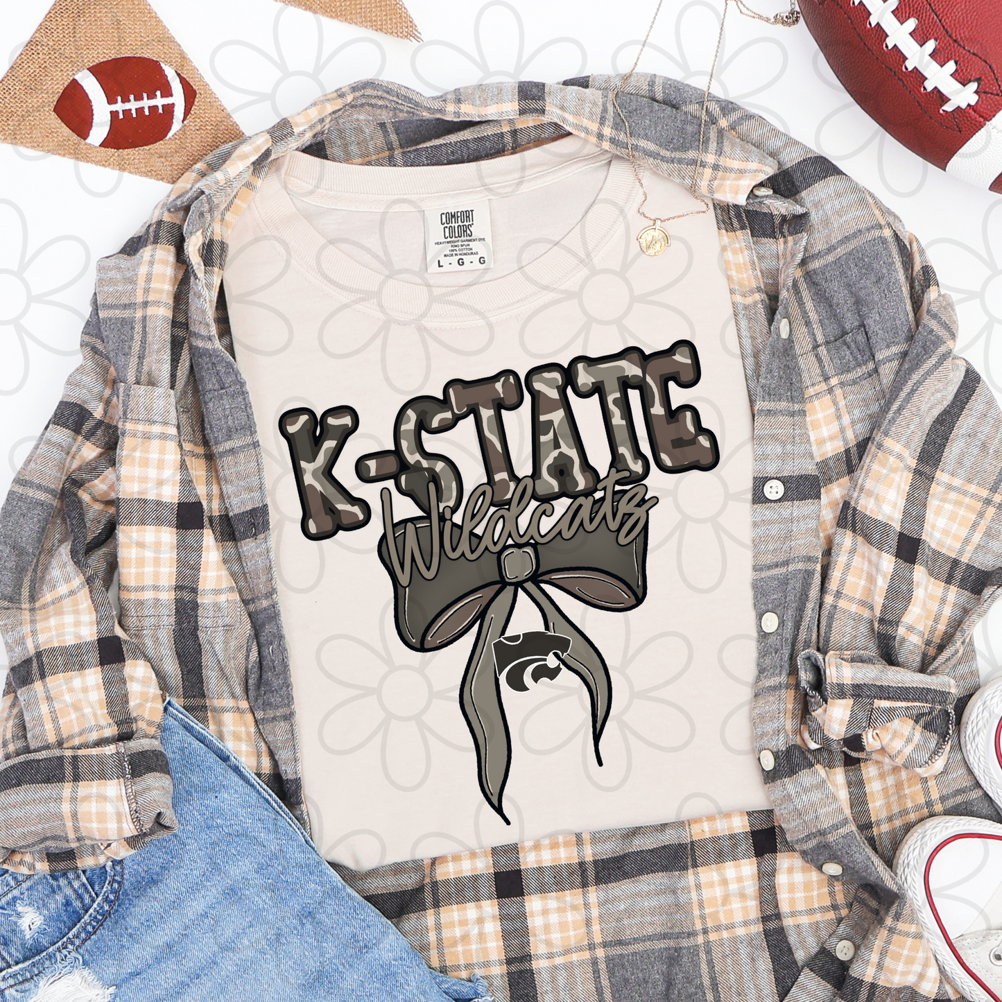 Camo Sports Teams Bow (Multiple Options) Kids Completed Tee