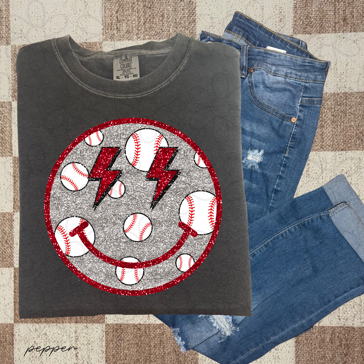 Glitter Sports Smiley (Multiple Options) Completed Tee