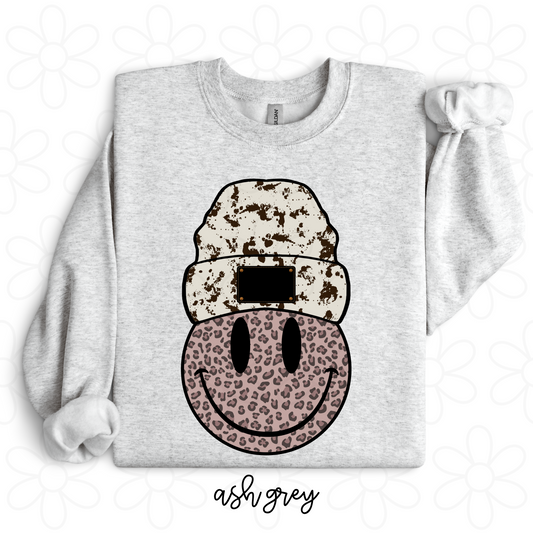 Leopard Smiley Beanie Kids Completed Tee