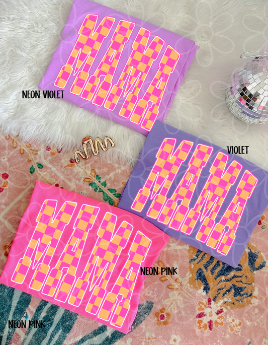 MaMa Pink & Orange Checkered DTF Transfer