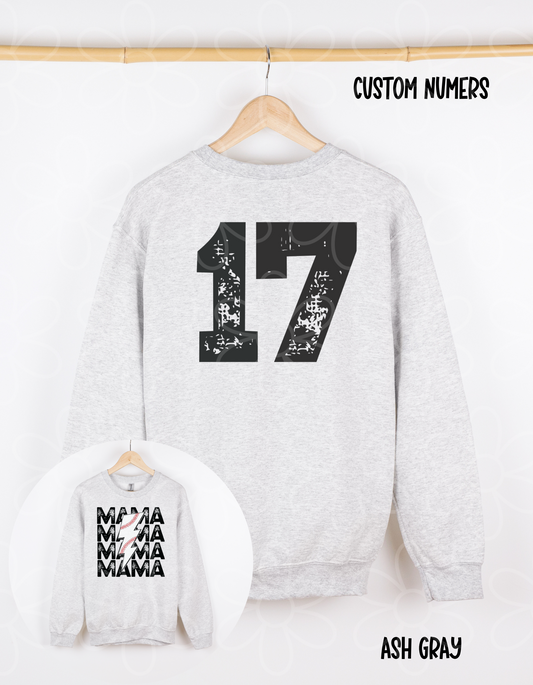 Mama Baseball Bolt Custom Number Completed Tee