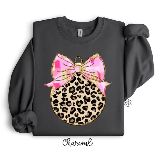 Leopard Ornament with Pink Bow Kids Completed Tee