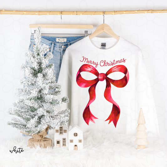 Merry Christmas Red Coquette Bow Completed Tee