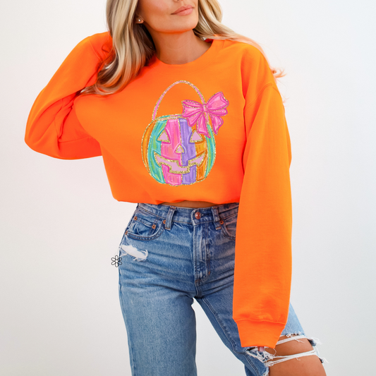 Pastel Faux Glitter Pumpkin Bucket Transfer Only