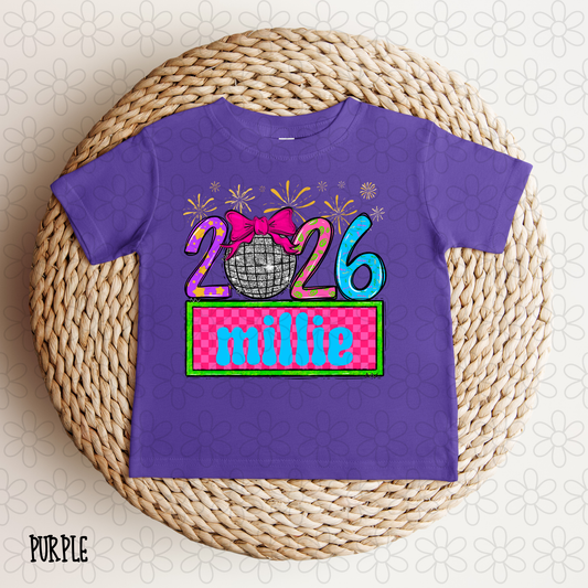 2026 Disco Ball Bow Girls Custom Name DTF Transfer