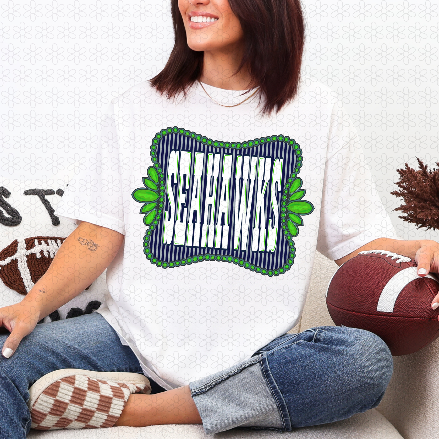 Beaded Frame Seahawks DTF Transfer