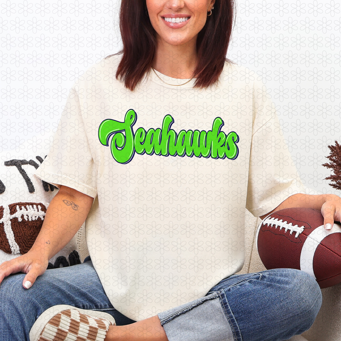 Bubble Letter Cursive Seahawks Completed Tee