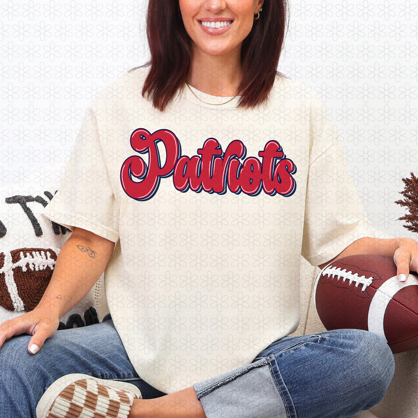 Bubble Letter Cursive Patriots Completed Tee