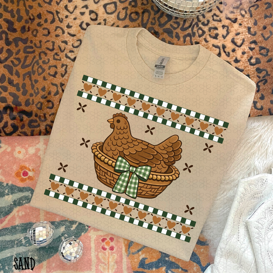 Brown Hen On Nest Checkered Completed Tee