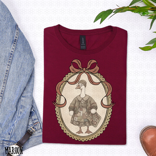 Vintage Floral Goose with Glasses Completed Tee
