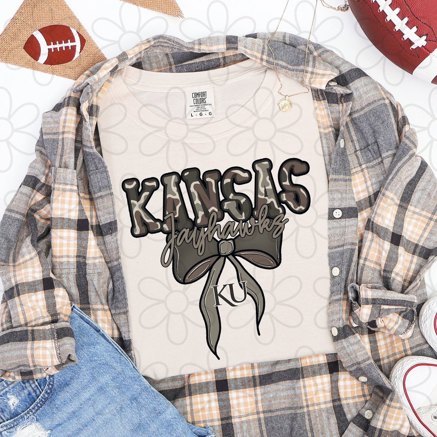 Camo Sports Teams Bow (Multiple Options) Kids Completed Tee