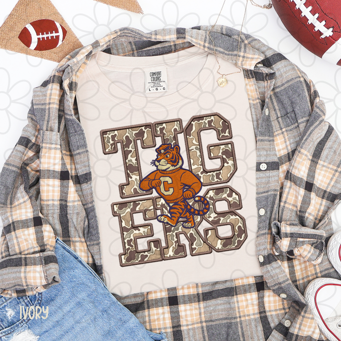 Camo Football Teams Mascot (Multiple Options) Kids Completed Tee