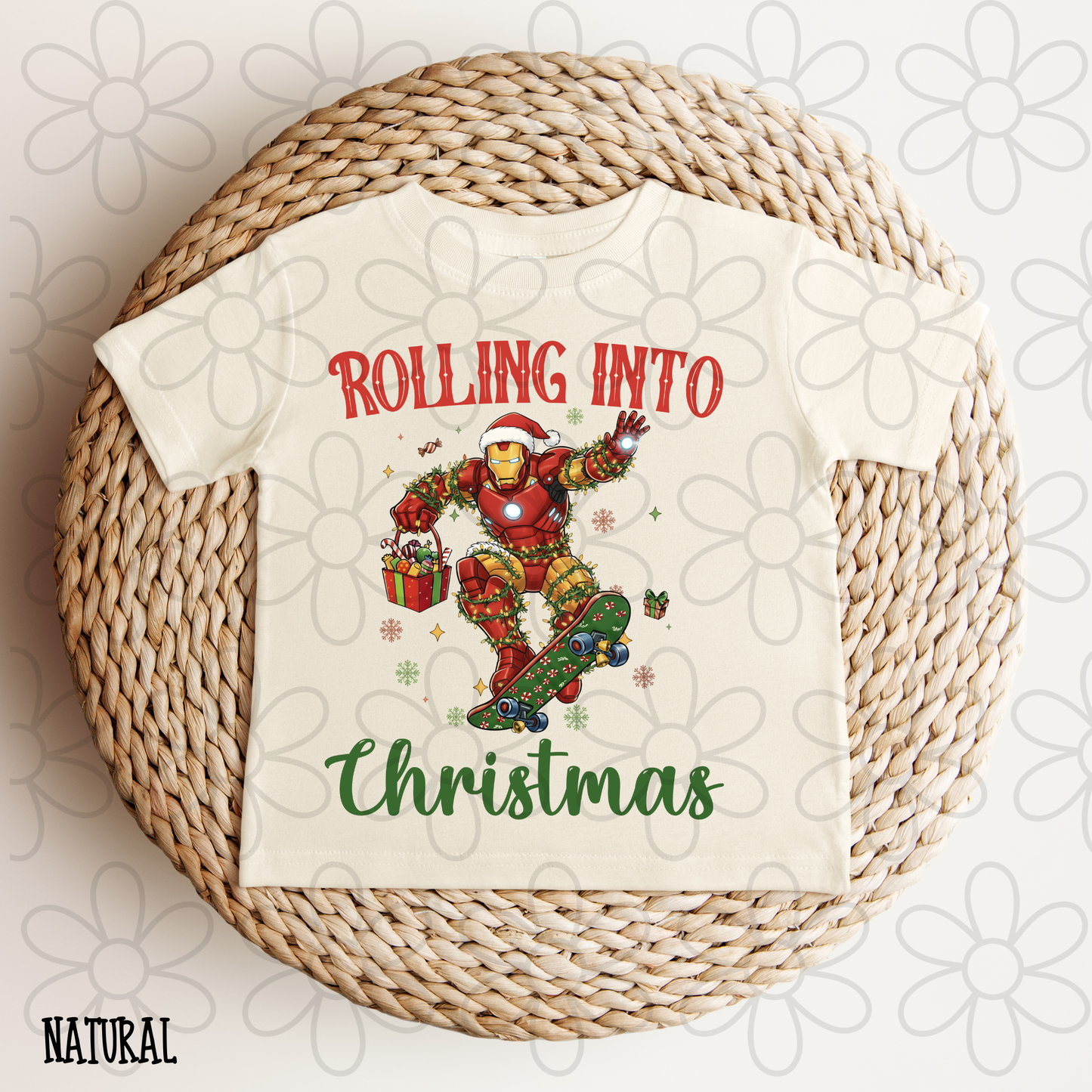 Rolling Into Christmas Superheroes (Multiple Options) Completed Tee