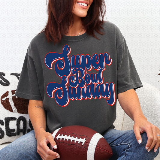 Blue Red Super Bowl Sunday Completed Tee