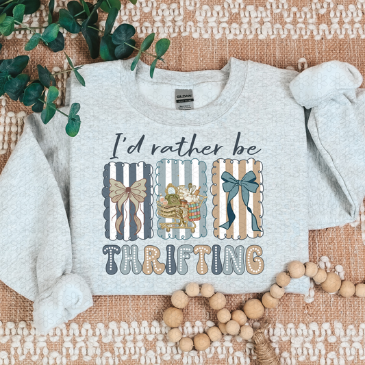 Brown Blue Bow I'd Rather Be Thrifting DTF Transfer