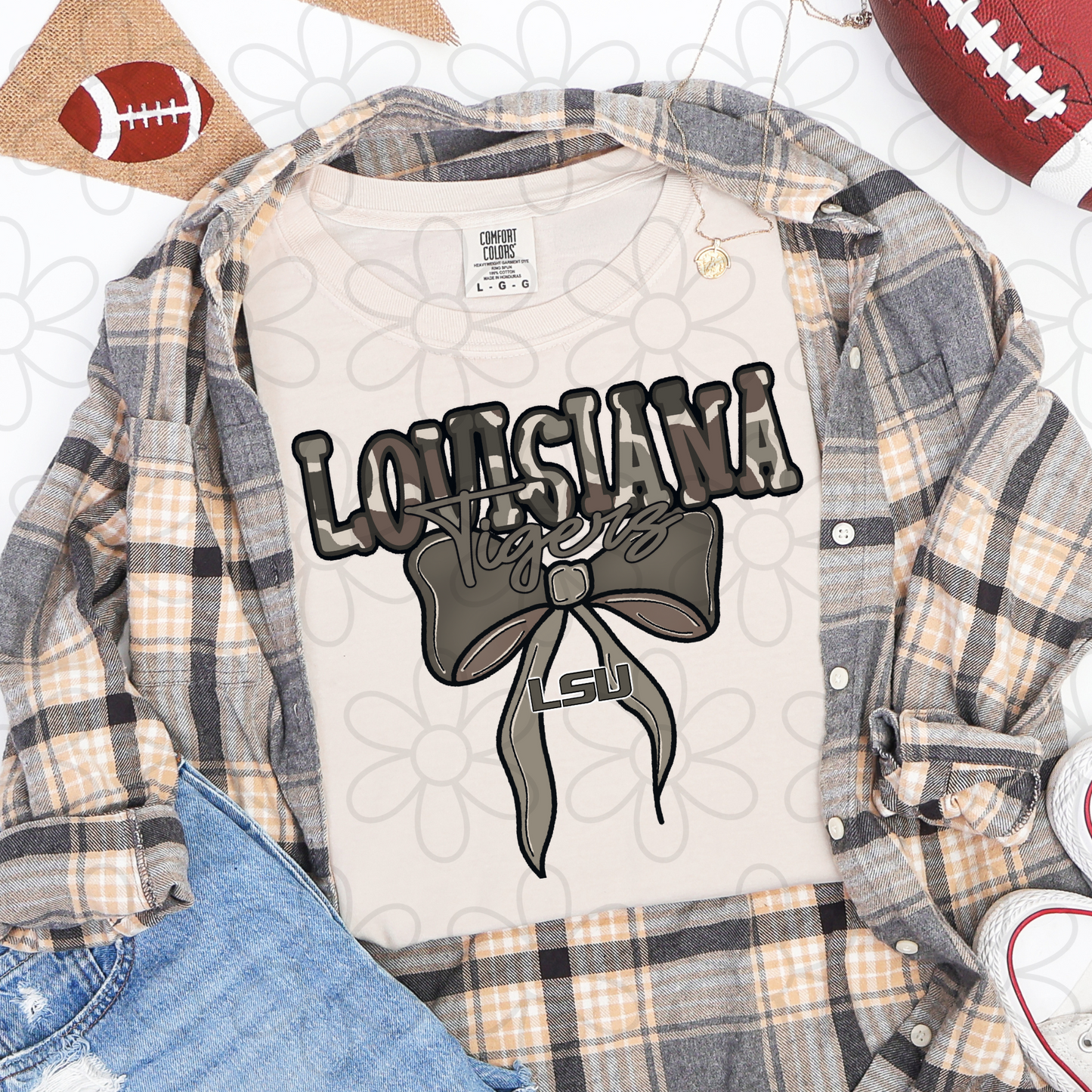 Camo Sports Teams Bow (Multiple Options) Kids Completed Tee