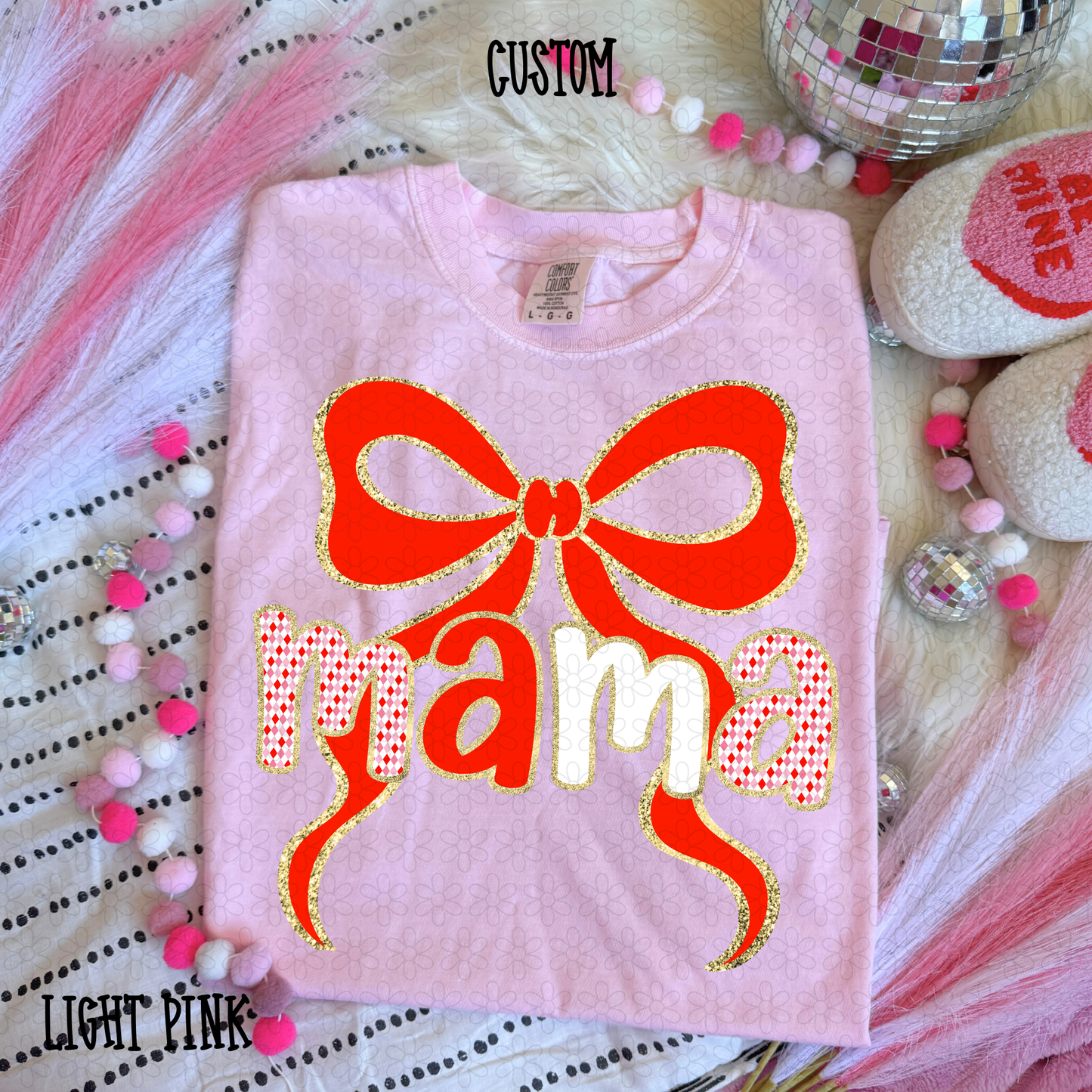 Valentines Red Bow Custom Name Kids Completed Tee