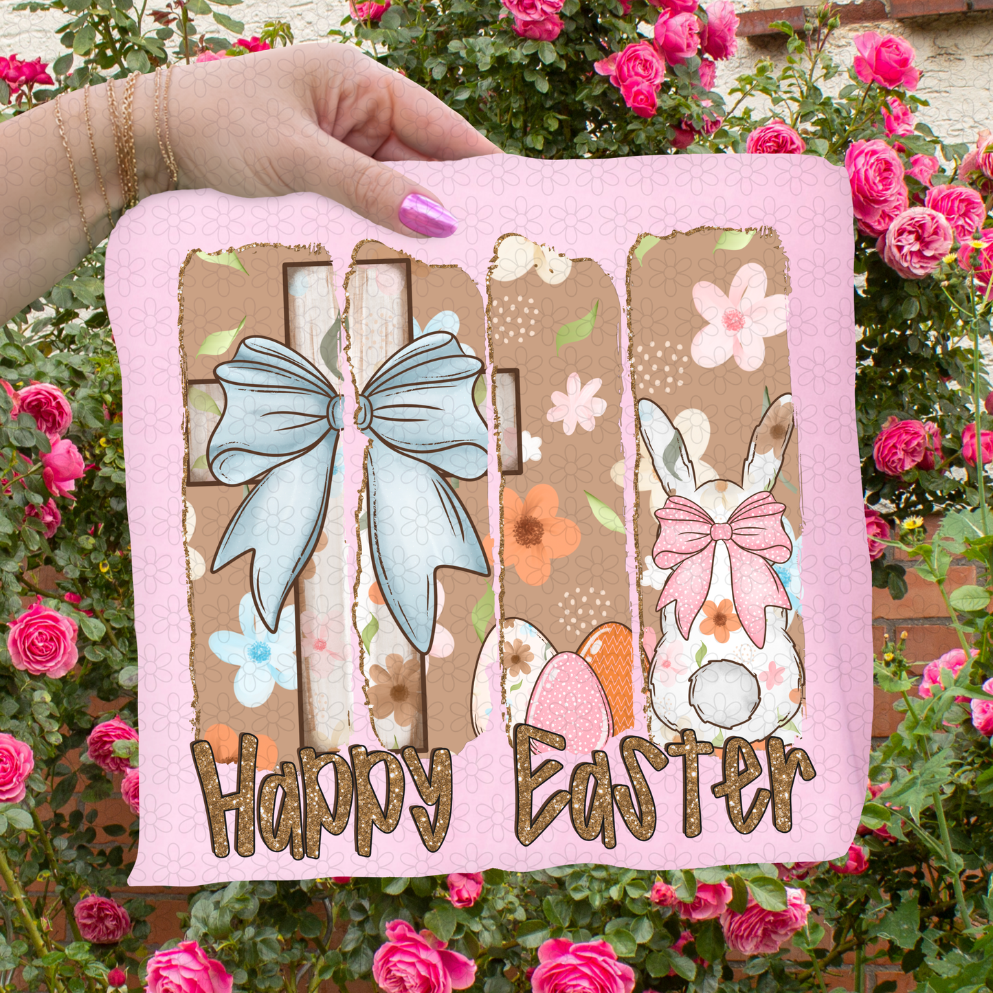 Gold Glitter Happy Easter  DTF Transfer